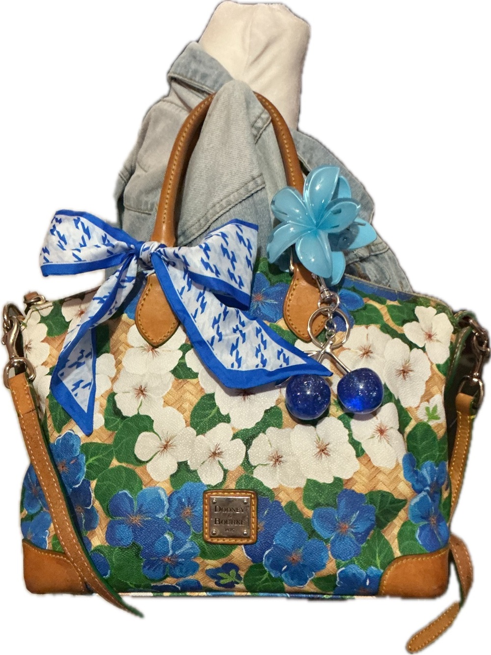 Dooney & Bourke Floral Satchel in Blue, Green and Tan